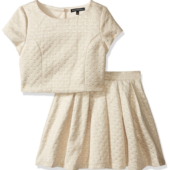 My Michelle Other - My Michelle Girls Ivory Brocade Cap Sleeve Pleated Skirt Top Set Outfit Size 14